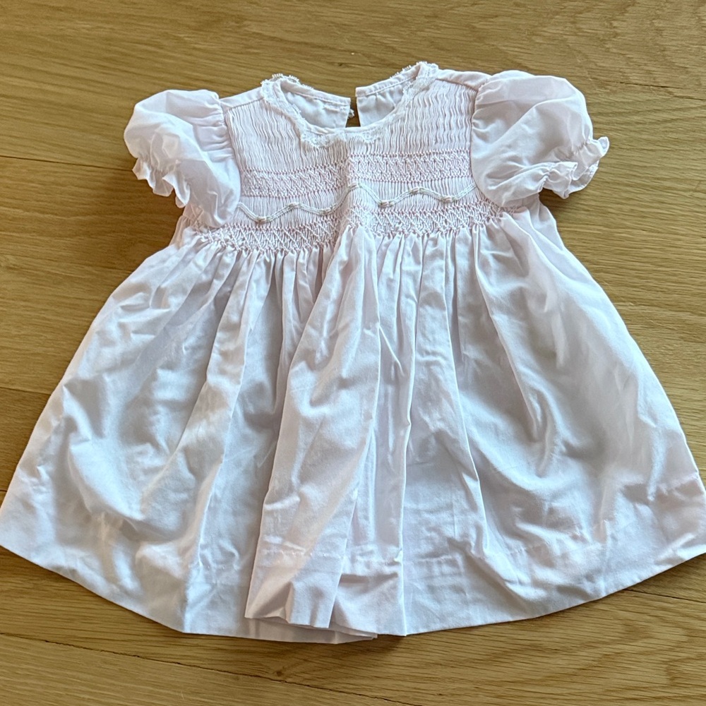 Petit Ami Pink Hand-Embroidered Baby Dress